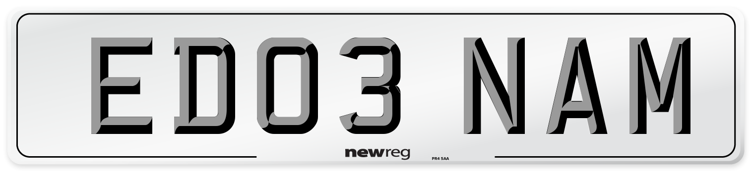 ED03 NAM Number Plate from New Reg